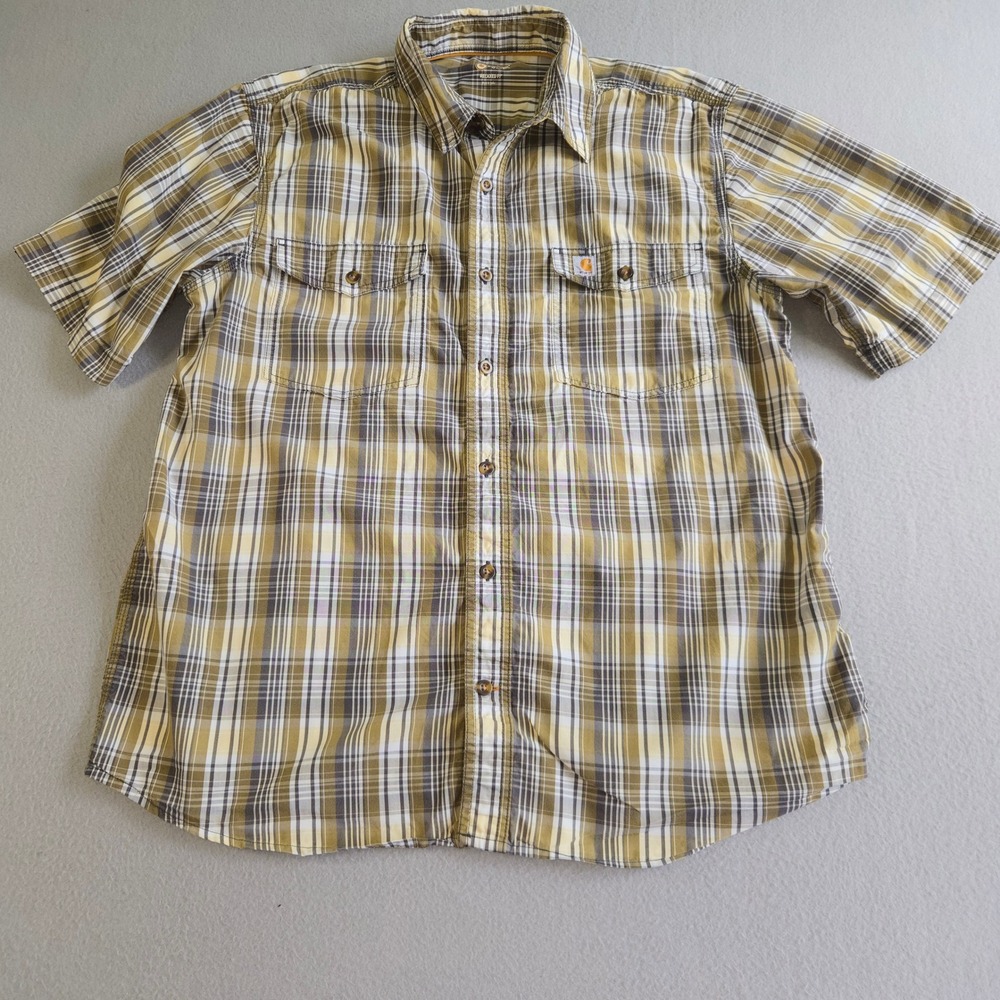Carhartt Button Down Shirt Mens L Large Olive Green Plaid Relaxed Fit 104259Y09